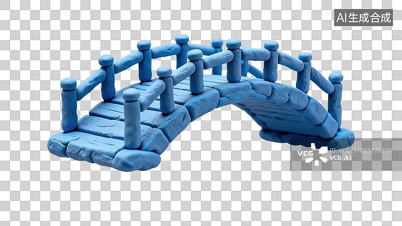 【AI数字艺术】3D渲染免抠图形元素卡通黏土风蓝色桥梁模型图片素材