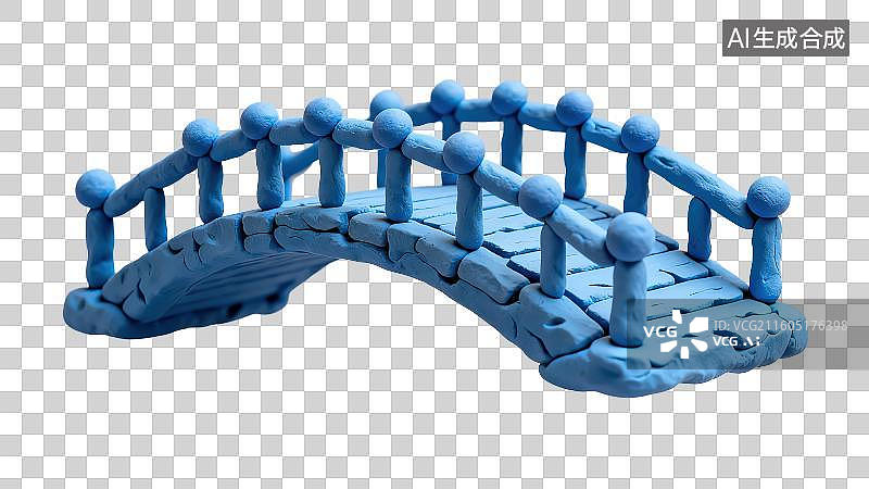 【AI数字艺术】3D渲染免抠图形元素卡通黏土风蓝色桥梁模型图片素材