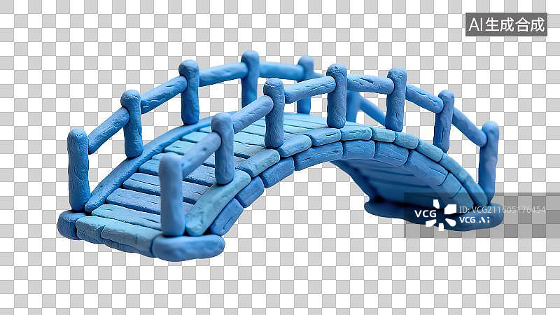 【AI数字艺术】3D渲染免抠图形元素卡通黏土风蓝色桥梁模型图片素材