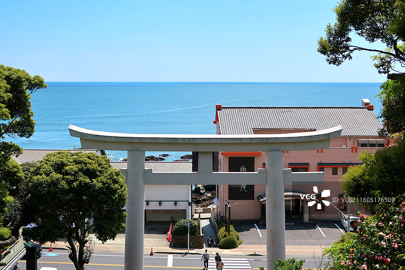 日本茨城县东茨城郡大洗町，大洗磯前神社的大鸟居图片素材