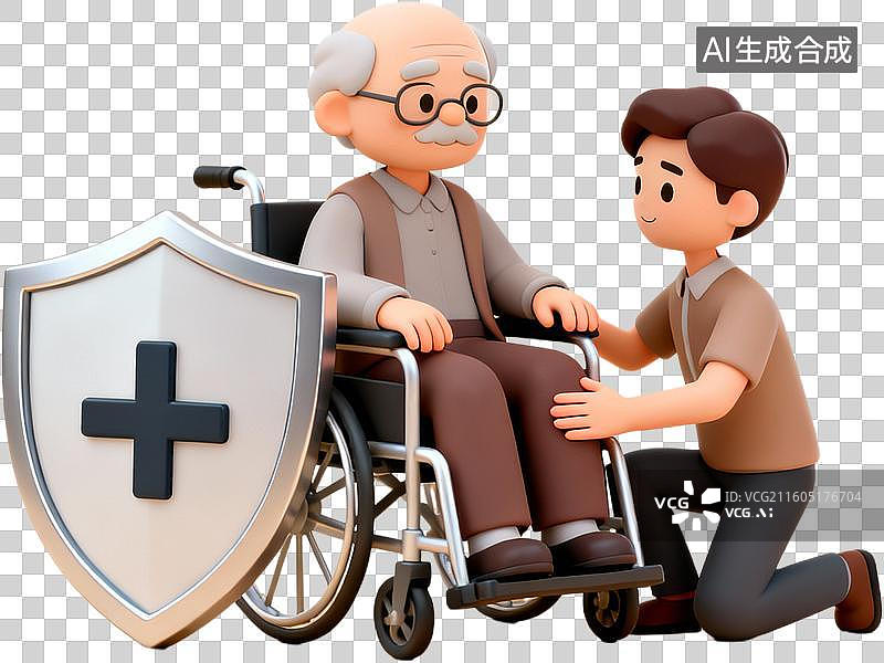 【AI数字艺术】卡通3D插画老人养老医疗保险金融储蓄插画元素免抠图形图片素材