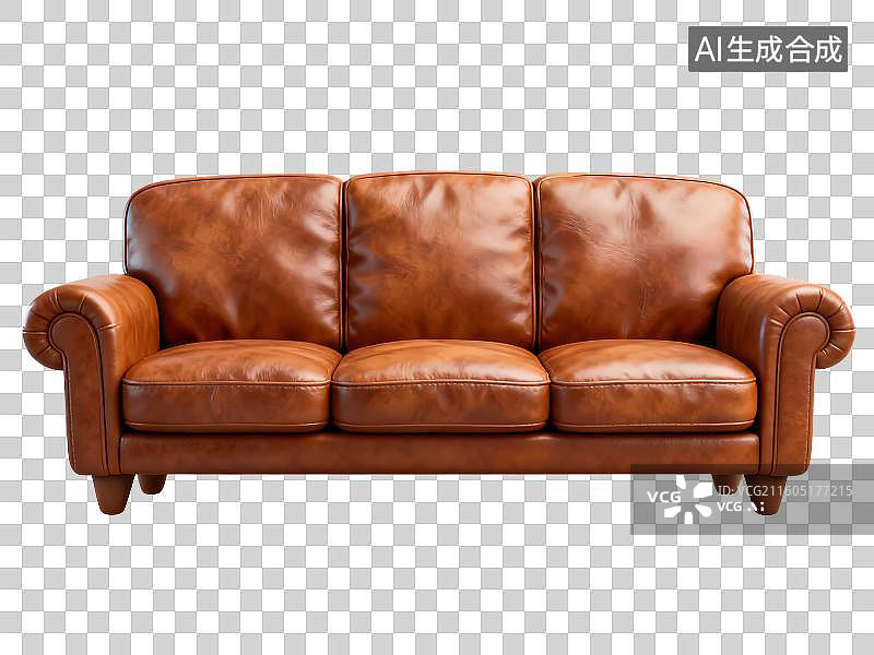 【AI数字艺术】3D渲染免抠图形元素卡通皮革皮质沙发图片素材
