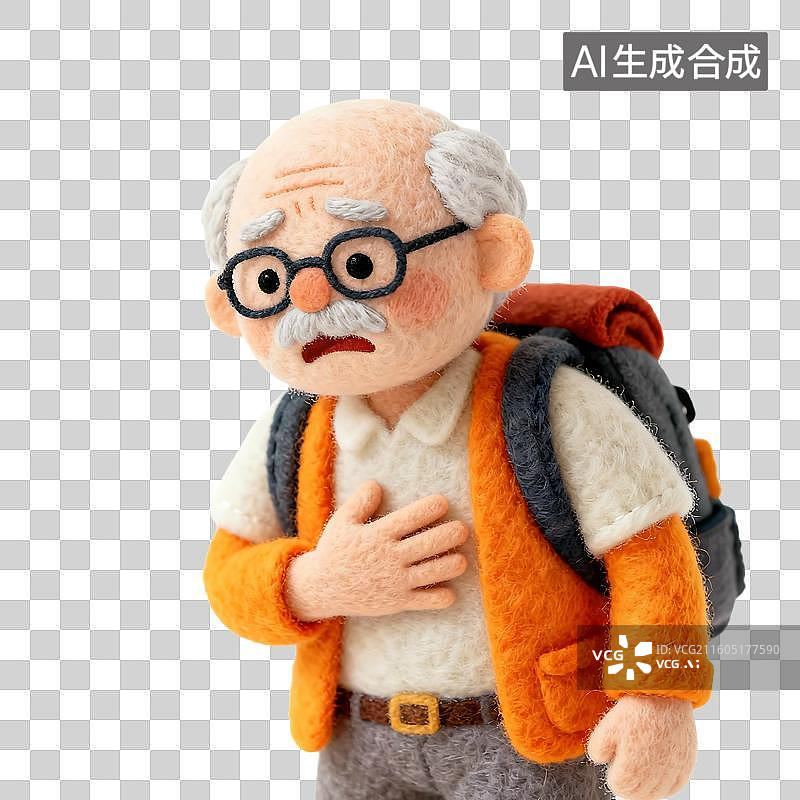 【AI数字艺术】3D温暖羊毛毡质感老年人旅游元素图片素材