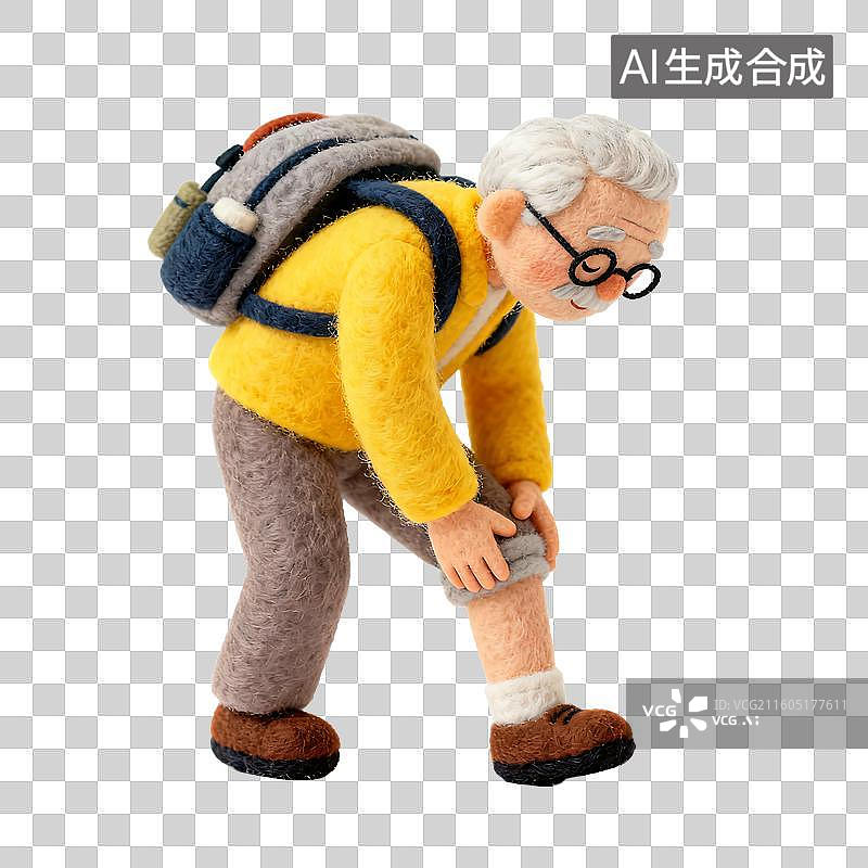 【AI数字艺术】3D温暖羊毛毡质感老年人旅游元素图片素材