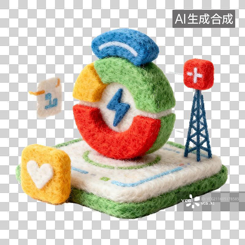 【AI数字艺术】3D可爱风毛毡科技教育元素图片素材