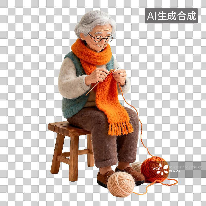 【AI数字艺术】3D温暖羊毛毡质感老年人旅游元素图片素材