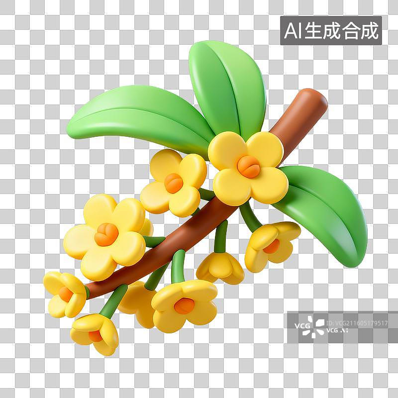 【AI数字艺术】3D拟物风格二十四节气秋天立秋元素桂花花瓣花枝图片素材