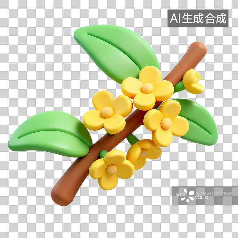 【AI数字艺术】3D拟物风格二十四节气秋天立秋元素桂花花瓣花枝图片素材