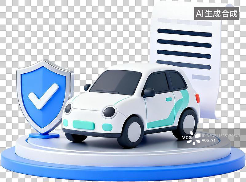 【AI数字艺术】卡通3D插画风格为汽车电动车购买保险交通汽车保险插画元素免抠图形图片素材
