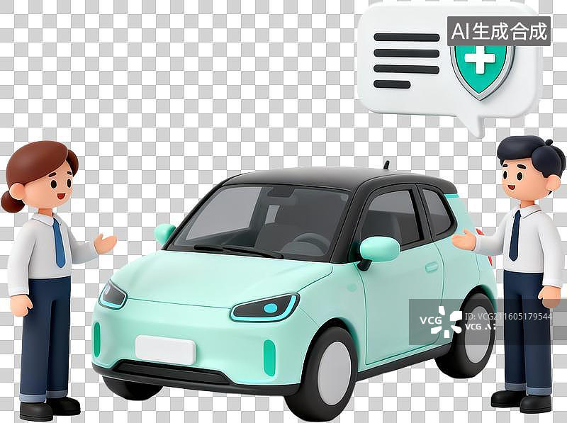 【AI数字艺术】卡通3D插画风格为汽车电动车购买保险交通汽车保险插画元素免抠图形图片素材