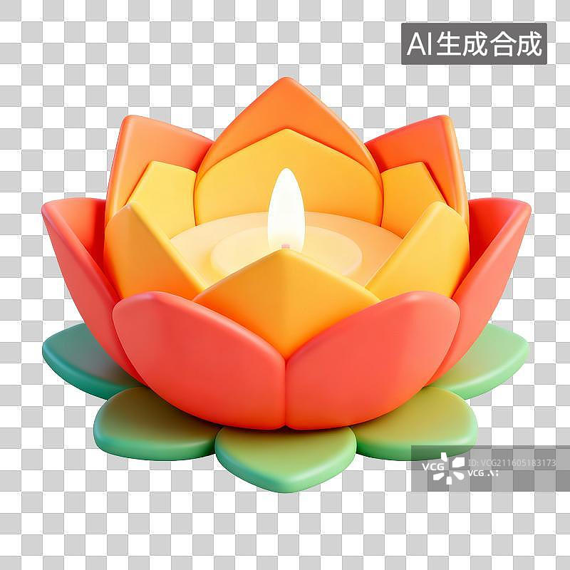 【AI数字艺术】3D拟物风格二十四节气秋天处暑元素放河灯荷花灯图片素材