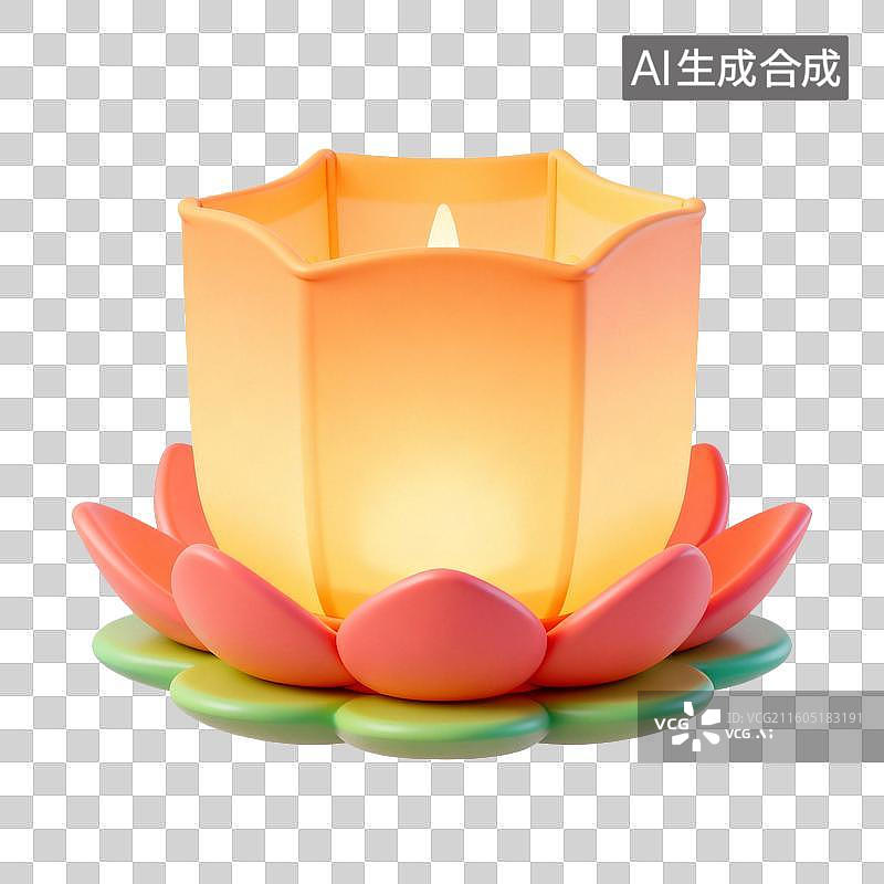 【AI数字艺术】3D拟物风格二十四节气秋天处暑元素放河灯荷花灯图片素材