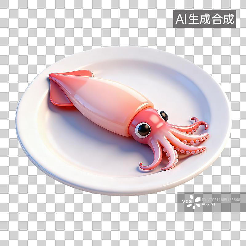 【AI数字艺术】3D拟物风格二十四节气秋天处暑元素开渔节章鱼鱿鱼图片素材