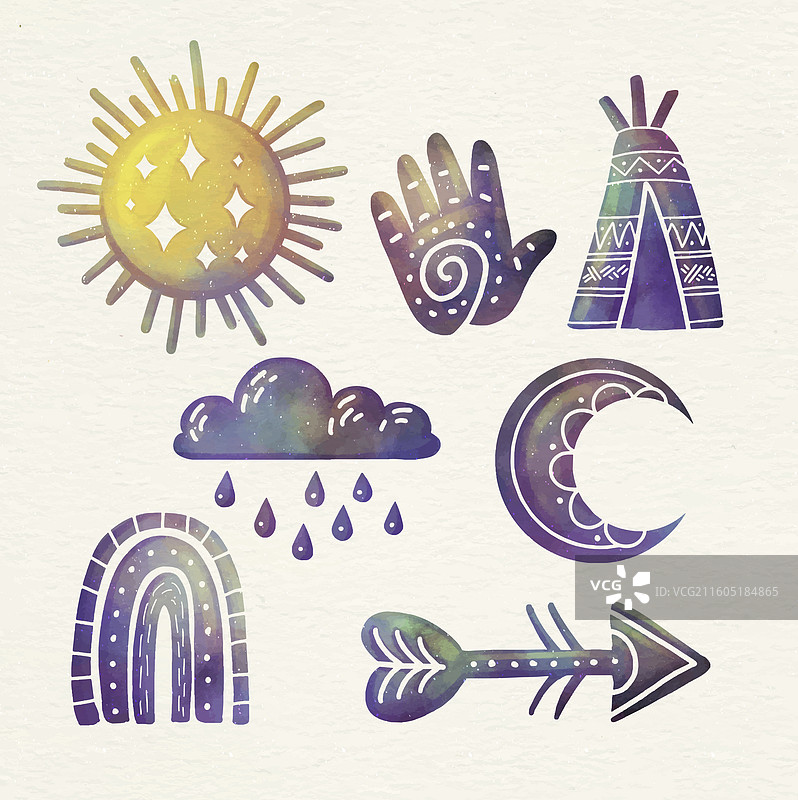 水彩波西米亚风格元素集合图片素材