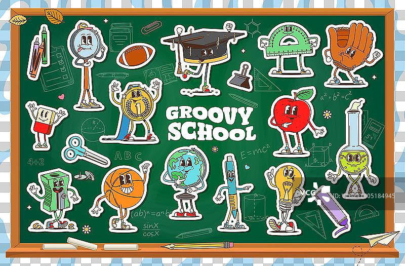学校教育与文具角色贴纸图片素材