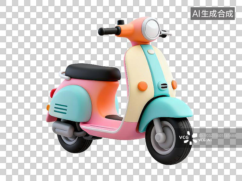 【AI数字艺术】3D渲染免抠图形元素卡通摩托车电瓶车图片素材