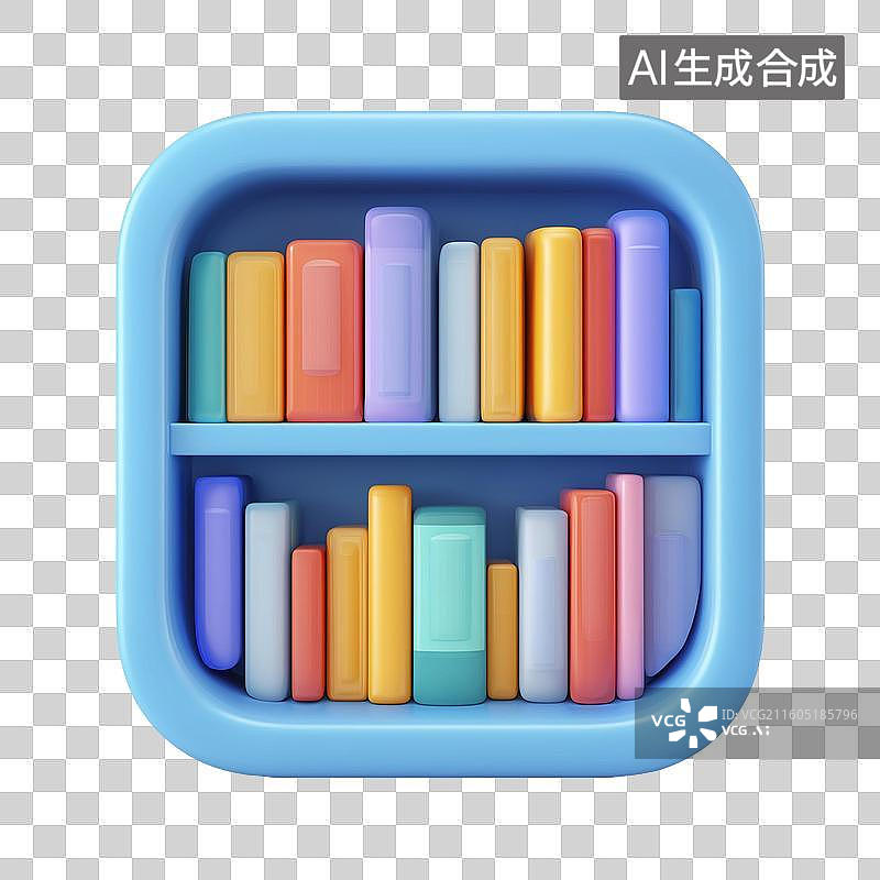 【AI数字艺术】蓝色书架3D图标图片素材