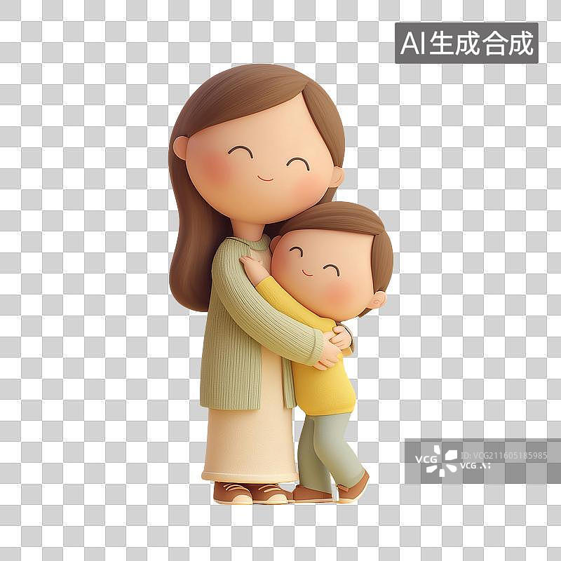 【AI数字艺术】母子拥抱3D角色图片素材