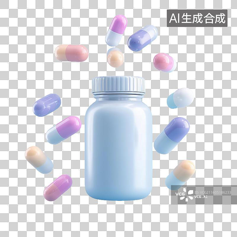 【AI数字艺术】药瓶胶囊3D图标图片素材