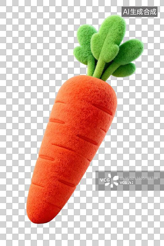 【AI数字艺术】3D渲染免抠图形元素卡通毛绒绒质感胡萝卜红萝卜图片素材