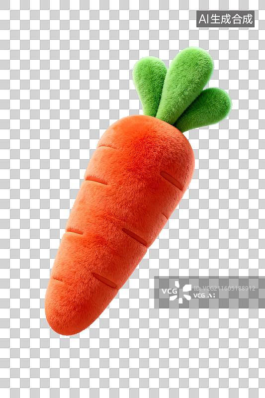 【AI数字艺术】3D渲染免抠图形元素卡通毛绒绒质感胡萝卜红萝卜图片素材