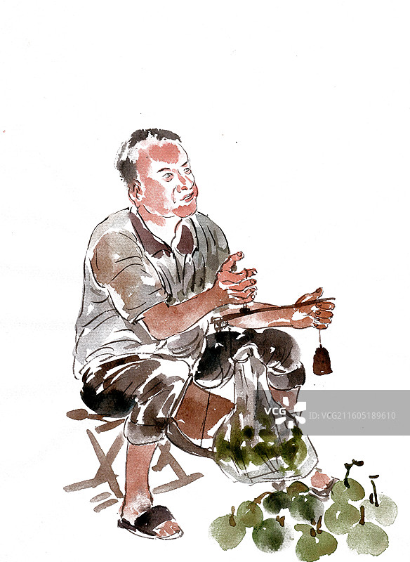 秤甜瓜的男子图片素材