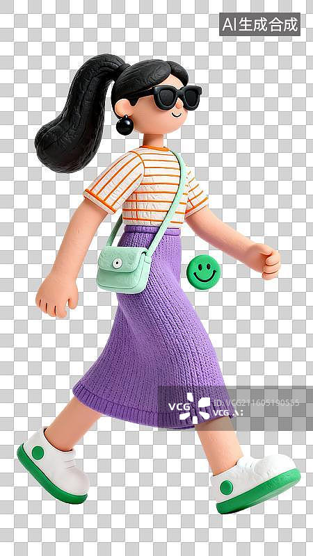 【AI数字艺术】3d电商购物时尚行走的人物元素图片素材