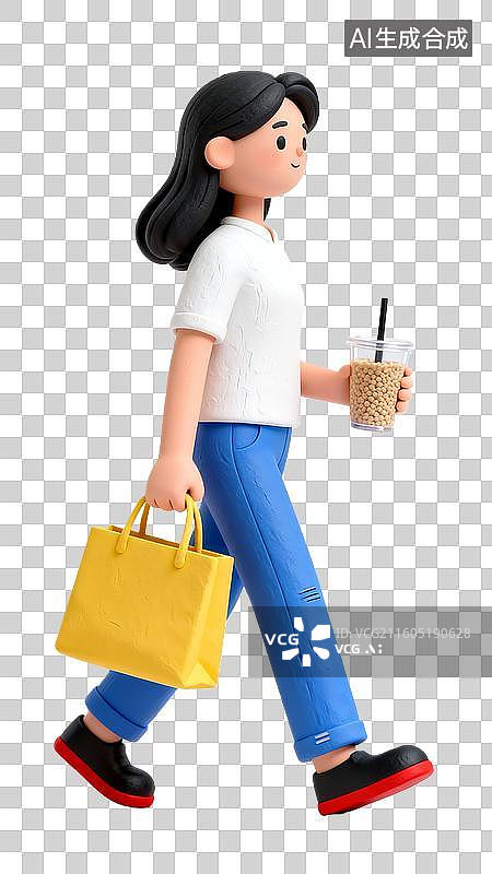 【AI数字艺术】3d电商购物时尚行走的女孩人物元素图片素材