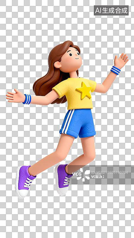 【AI数字艺术】3d电商购物时尚跳跃的女孩人物元素图片素材