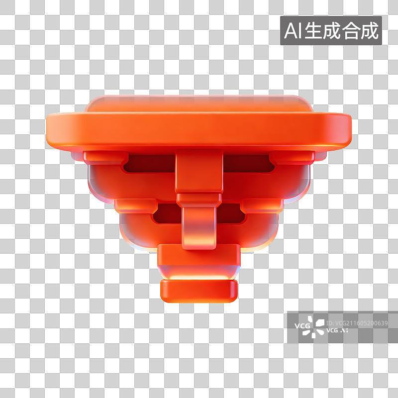 【AI数字艺术】3D橙红色中国元素图标——斗拱图片素材