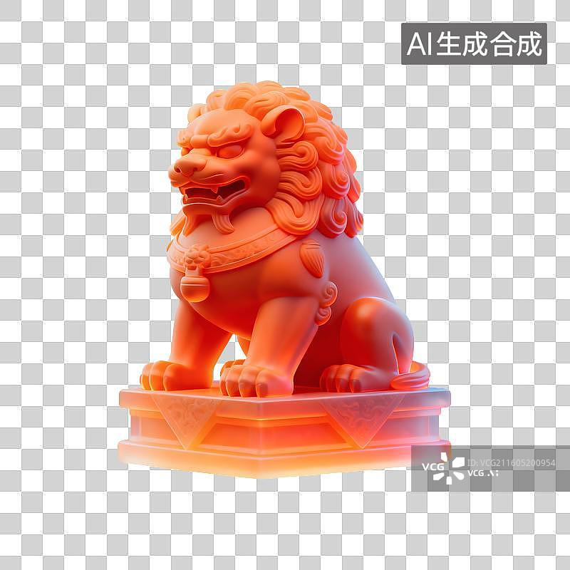 【AI数字艺术】3D橙红色中国元素图标——石狮子图片素材