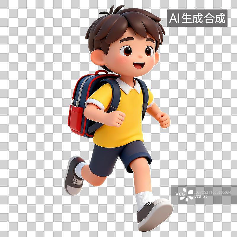 【AI数字艺术】3D立体跑步的学生卡通人物免抠元素图片素材