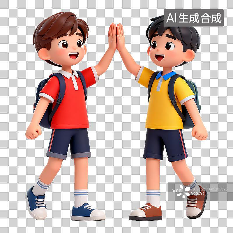 【AI数字艺术】3D立体拍手庆祝的学生卡通人物免抠元素图片素材