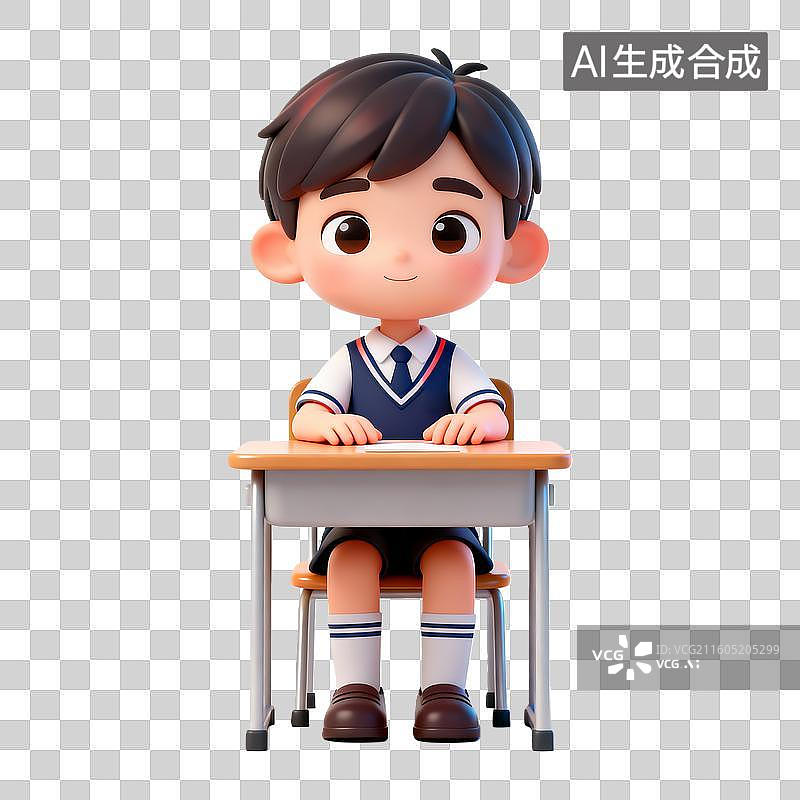 【AI数字艺术】3D立体上课的学生卡通人物免抠元素图片素材