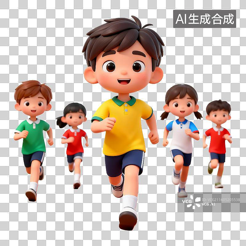 【AI数字艺术】3D立体奔跑的学生卡通人物免抠元素图片素材