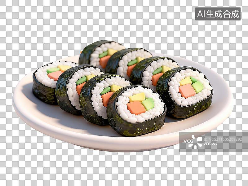 【AI数字艺术】3D卡通粘土风美食紫菜包饭图片素材