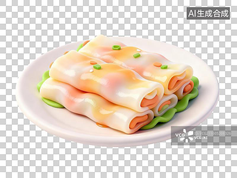 【AI数字艺术】3D卡通粘土风中式美食肠粉图片素材