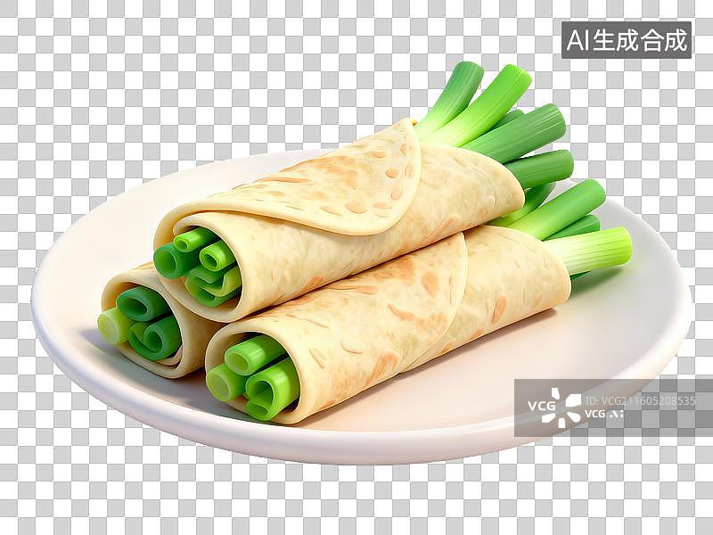 【AI数字艺术】3D卡通粘土风中式美食煎饼包大葱图片素材