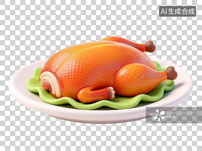 【AI数字艺术】3D卡通粘土风中式美食烤鸭图片素材
