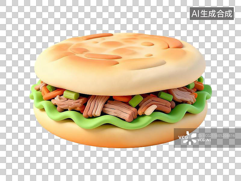 【AI数字艺术】3D卡通粘土风中式美食肉夹馍图片素材