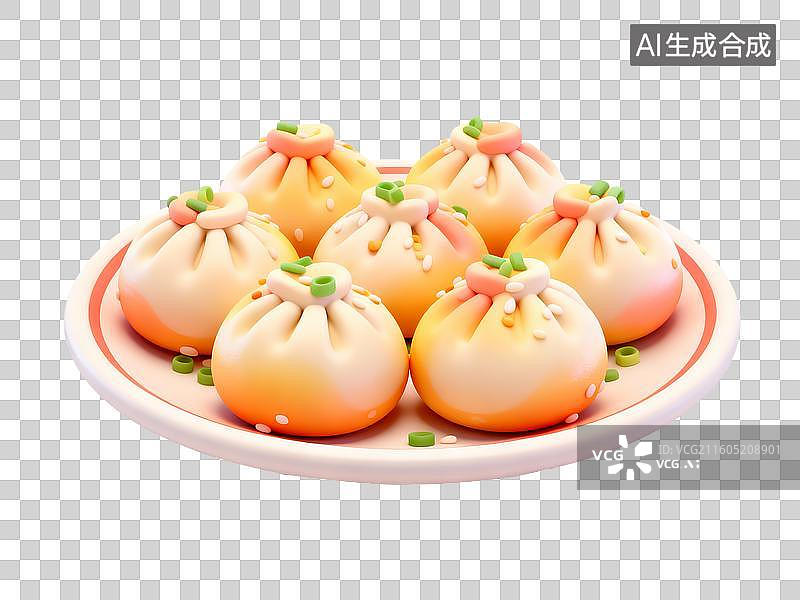 【AI数字艺术】3D卡通粘土风中式美食生煎包图片素材