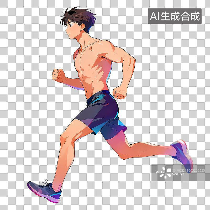 【AI数字艺术】赤膊男子跑步健身画面图片素材