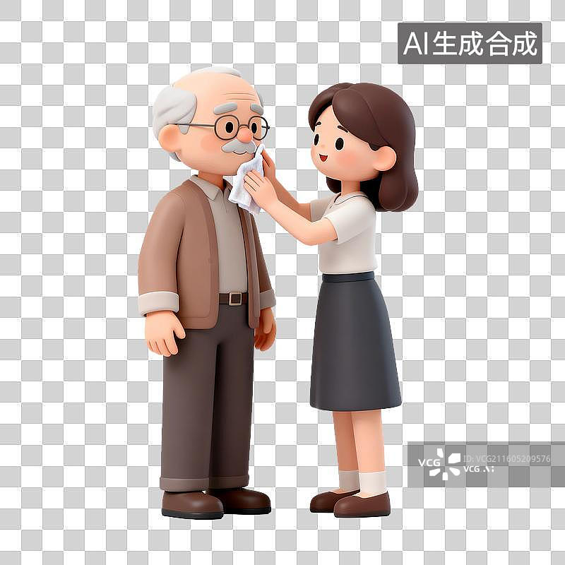 【AI数字艺术】年轻女子细心为老人擦拭面容图片素材