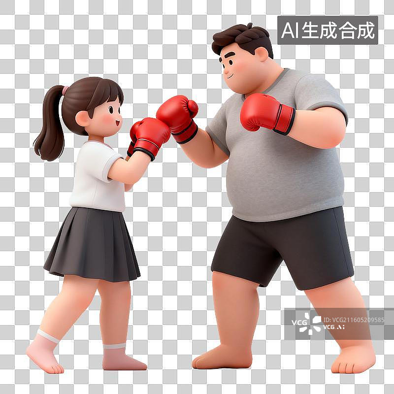 【AI数字艺术】小女孩与男子戴拳击手套练习拳击图片素材