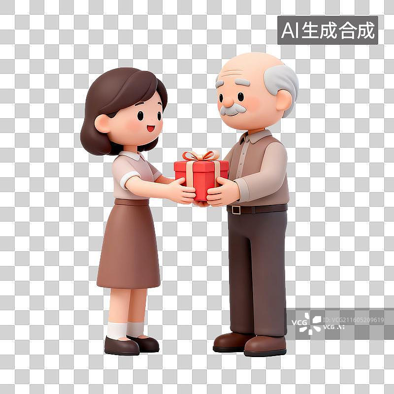 【AI数字艺术】年轻女子给老人送礼物图片素材