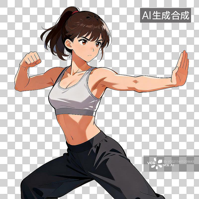 【AI数字艺术】活力女性练习武术的动态姿势图片素材