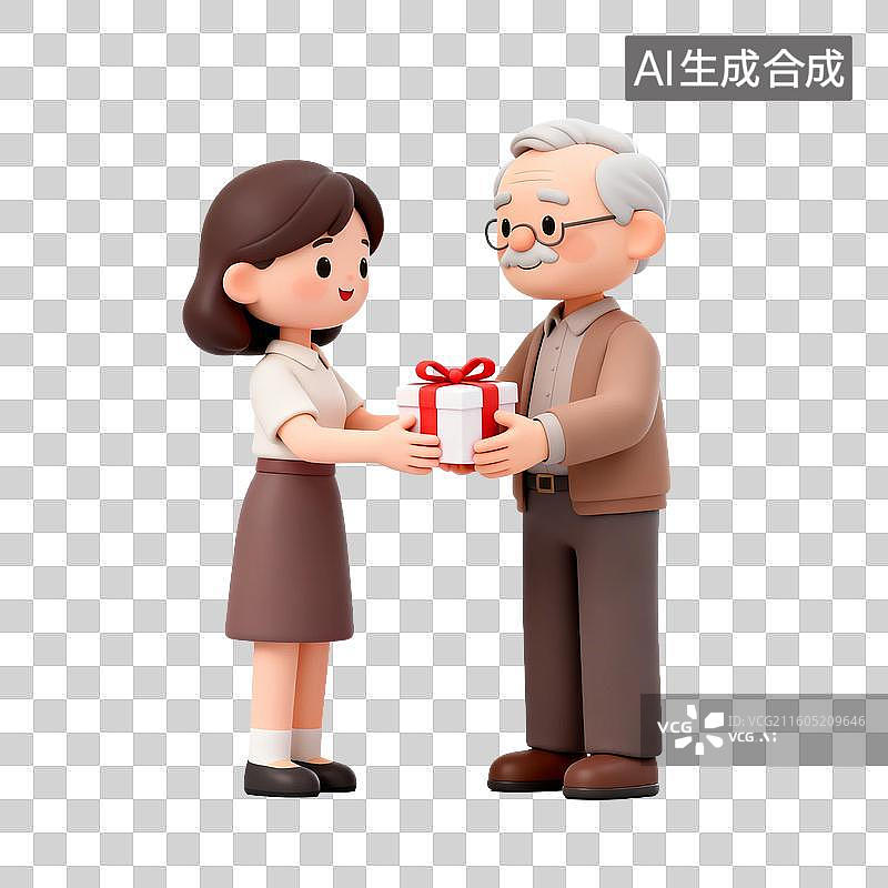 【AI数字艺术】年轻女子给老人送礼物图片素材