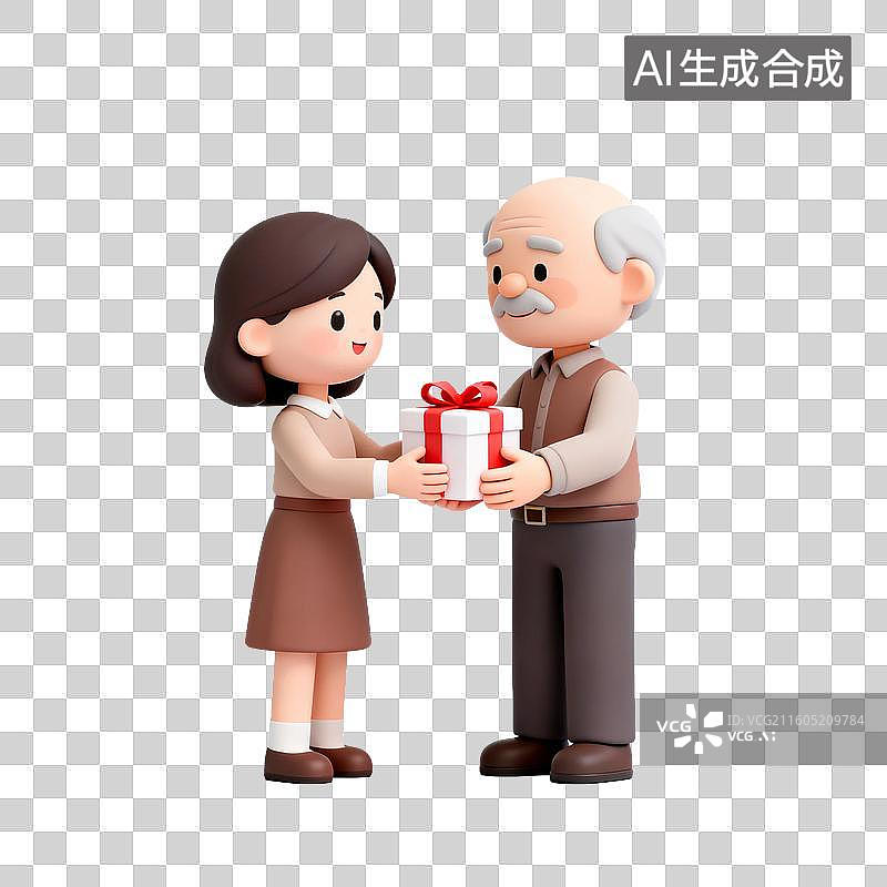 【AI数字艺术】女孩给老人送礼物的温馨场景图片素材