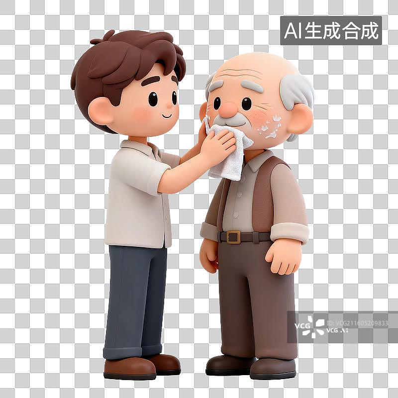 【AI数字艺术】青年帮老人擦拭脸部图片素材