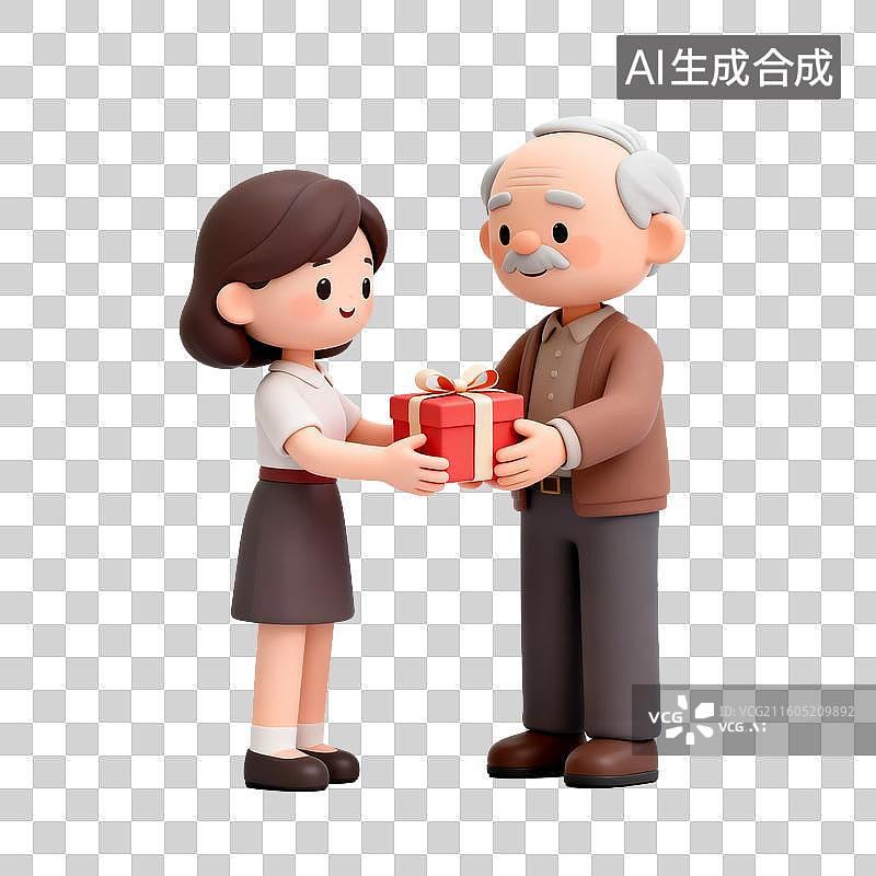 【AI数字艺术】女孩给老人送礼物表达敬意图片素材